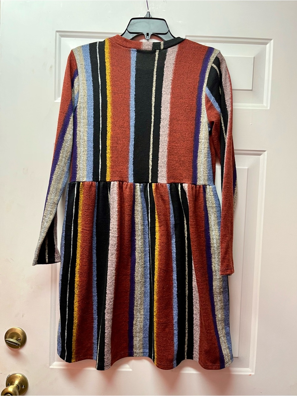 Ladies Striped Long-Sleeve Knit Dress - Rust Multi